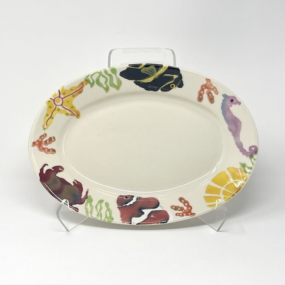 Hartstone Coral Reef Serving Platter 12.5” Pottery Stoneware USA Fish Ocean RARE